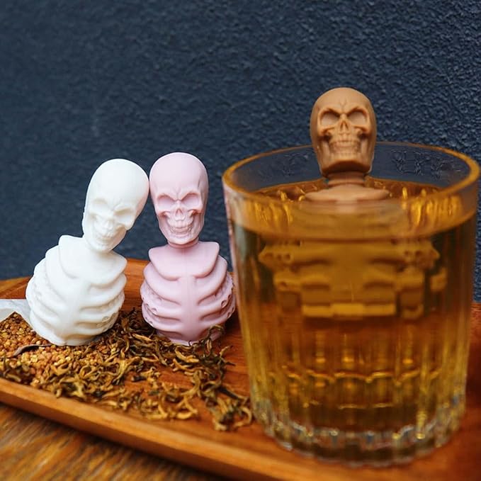 2 Skull Tea Infusers for Loose Tea, Food Grade Silicone Hot Tea Strainers for More Enjoyable Tea Times with Friends and Family(Black and Pink)
