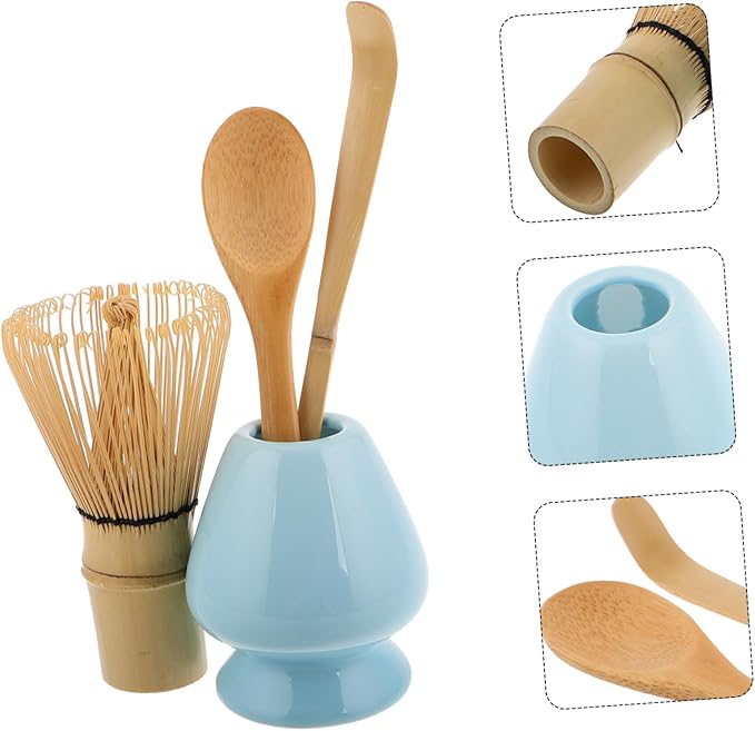 4-Piece Matcha Tea Tools Set Bamboo Whisk Traditional Tea Scoop Whisk Stand and Spoon for Authentic Japanese Matcha Ceremony