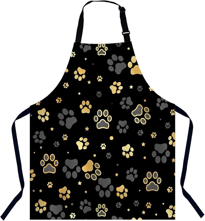 Dog Paw Print and Star Apron for Women Men, Adjustable Apron Cooking Kitchen Chef Apron for Home Kitchen, Baking Gardening BBQ, Coffee House, Restaurant by Unknown