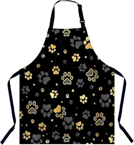 Dog Paw Print and Star Apron for Women Men, Adjustable Apron Cooking Kitchen Chef Apron for Home Kitchen, Baking Gardening BBQ, Coffee House, Restaurant by Unknown