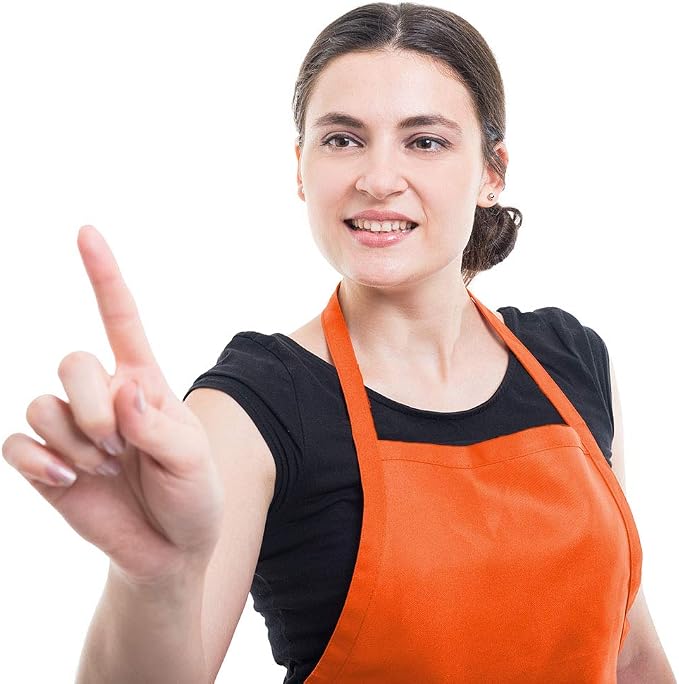 Total 6PCS Plain Color Bib Apron Adult Women Unisex Durable Comfortable with 2 Front Pocket Washable Chef for Cooking Baking Kitchen Restaurant Crafting Orange - Image 6