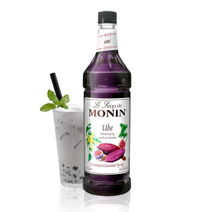 Monin - Ube Blend Syrup, Savory & Sweet, Blended With Notes of Fig, Cinnamon & Vanilla, Great for Lemonades, Boba Tea, & Coffee, Dairy-Free, No Artificial Sweeteners, Gluten-Free (Plastic, 1 Liter) by Monin