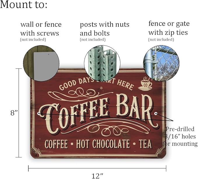 Vintage “Coffee Bar” Metal Sign – Retro Café Wall Art With Red Distressed Background, Rustic Kitchen Or Coffee Station Decor 8x12