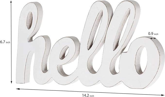 Rustic Distressed White Wooden Hello Sign for Home Decor 14", Wall Hanging Hello Door Sign, Handmade Outdoor Welcome Signs for Porch, Farmhosue Christmas Signs for Shelf Living Room