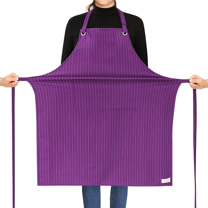 ROTANET Stripe Stretch Apron Chef Aprons for Men with 2 Pockets Waterproof | 34" x 28", Plus Size for Big and Tall, Striped, Pinstripe, Apron for Men Women, Extra Large, for Cooking, Kitchen by ROTANET