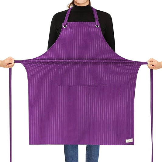ROTANET Stripe Stretch Apron Chef Aprons for Men with 2 Pockets Waterproof | 34" x 28", Plus Size for Big and Tall, Striped, Pinstripe, Apron for Men Women, Extra Large, for Cooking, Kitchen by ROTANET