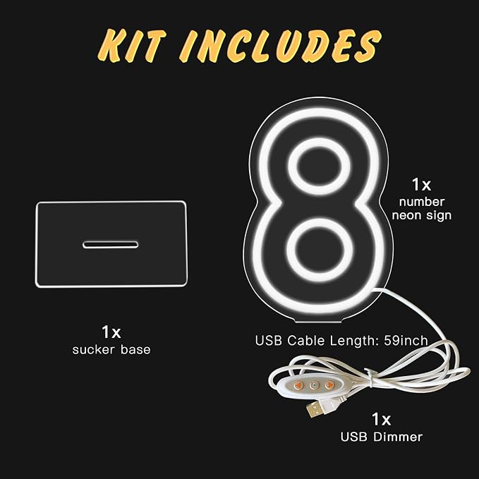 YALLOVE Neon Sign Number 8, 9.8 inches Height USB Powered Night Light-up Numbers for Birthdays Decor, Party Anniversary, Cafe Bar Decor (Small) - Image 2
