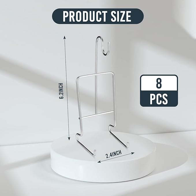8 Pieces Tea Cup and Saucer Display Stand Holder Metal Cup Saucer Holder Pack Tea Coffee Mug Organizer for Kitchen Plate 6.22 x 2.44 Inches(Silver)