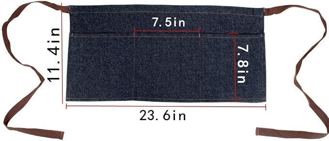Unisex Apron Black Denim Short Apron with 3 Large Pocket Waist Apron for Waiter, Bartender, Barista - Image 6