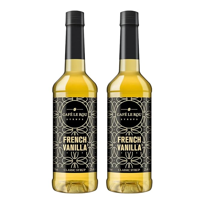 NEW Café Le Rou French Vanilla Coffee Syrup - 25.4 oz, 2-pack *Includes 2 Coffee Syrup Dispensers*Flavoring for Coffee, Tea and Espresso