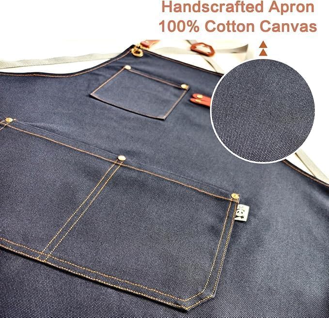 Chef Apron Bib Apron with 2 Large Pockets Adjustable Neck Strap Kitchen Apron Cooking Apron Stripes Baking Apron - Image 6
