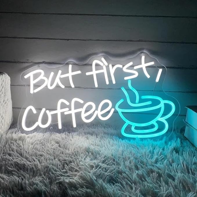 But First Coffee LED Neon Sign Custom Coffee Bar Shop Kitchen Wall Decoration Cafe Neon Light Decor Welcome Open Sign Gift