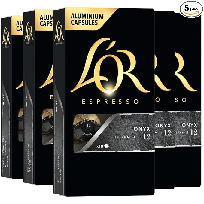 L'OR Espresso Capsules, 50 Count Onyx, Single-Serve Aluminum Coffee Capsules Compatible with the L'OR BARISTA System & *Nespresso Original Machines, 50 Count (Pack of 5)