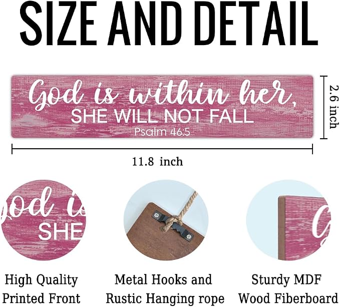 AGMDESIGN God is Within Her She Will Not Fall Wooden Sign, Women's Faith Decor for Wall, Christian Jesus Hanging Wooden Plaque for Home Farmhouse Prayer Room, Inspirational Gifts for Christian Sisters - Image 2