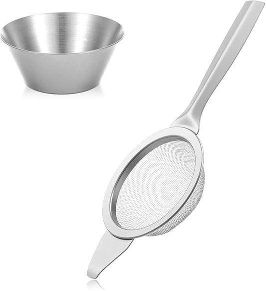 TIESOME 2.2" Silver Matcha Sifter Strainer, 30 Fine Mesh Mini Strainer for Tea with Handle and Base Stainless Steel Small Tea Strainer for Loose Coffee Cocktail with Base (Silver)
