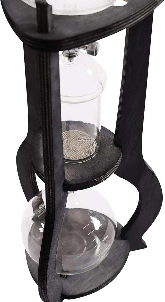 Iced Coffee Cold Brew Drip Tower, 600Ml Glass Cold Brew Coffee Makers 6-8 Cups Cold Extracted Coffee 2drops/S Brewing 3 to 5 Hours with Removable Shelf and Adjustable Drip Speed Valve (Grey)