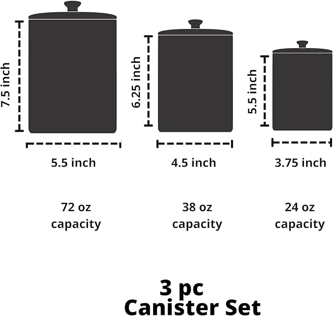 10 Strawberry Street Marquis 3 Piece Canister Set, Matte Black
