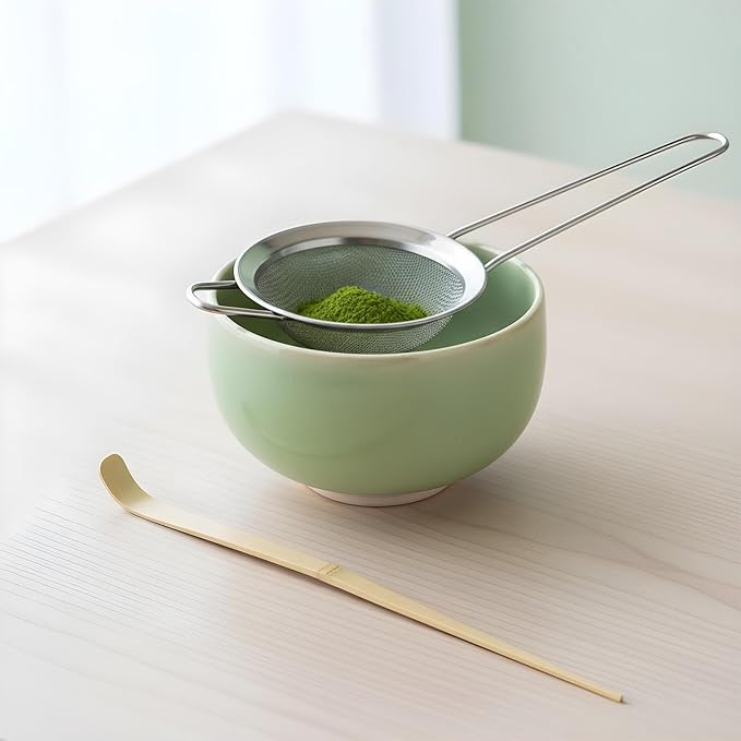 3" Matcha Sifter Small Sifter for Matchaa Strainer Small Mesh Strainer Fine Mesh Stainless Steel Tea Strainers, Bamboo Matcha Scoop Spoon Tools for Measuring