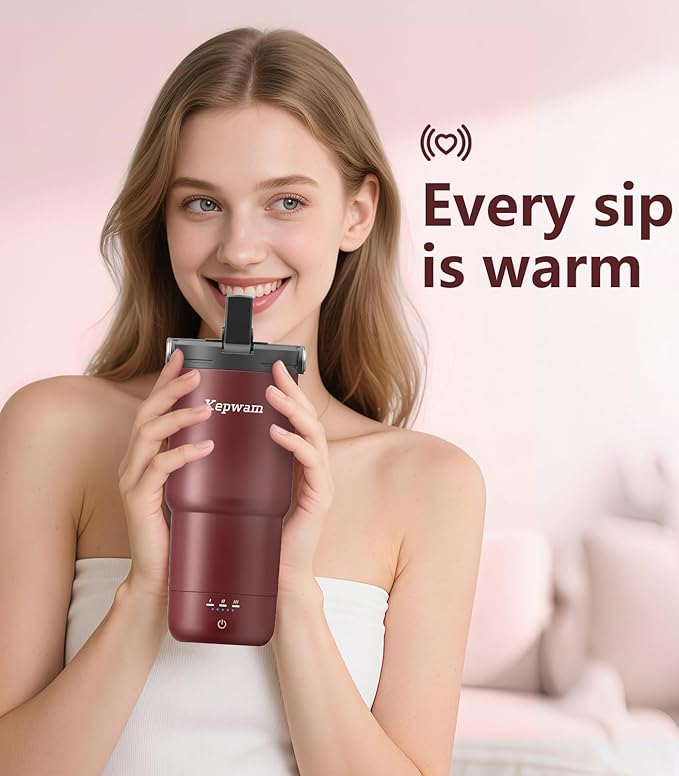 Kepwam T3 Self-Heating Travel Mug 20oz, Temperature-Controlled Coffee Warmer Mug, Smart Travel Mugs Keep Coffee Drinks Hot, Heated Cup Great for Driver Outdoor Fits Car Cup Holders