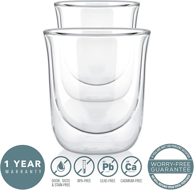 Teabloom Tulip Insulated Glasses for Tea, Coffee and other Beverages - Double Walled Heatproof Glass Maintains Drinks Hot/Cold, 8 oz (Set of Two)