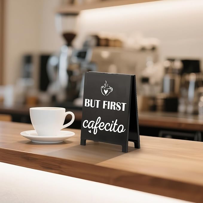 But First Cafecito Desk Decor Sign Retro Coffees Shop Table Display for Coffee Station Home Office Kitchen Bar Cafe Counter Bookshelf Christmas Gift for Coffees Lovers Barista Friends