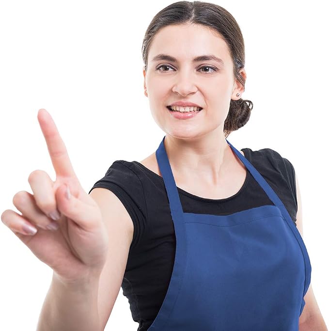 Total 6PCS Blue Bib Apron Adult with 2 Pockets for Women Men Chef Cooking Kitchen (6, Deep Blue) - Image 7