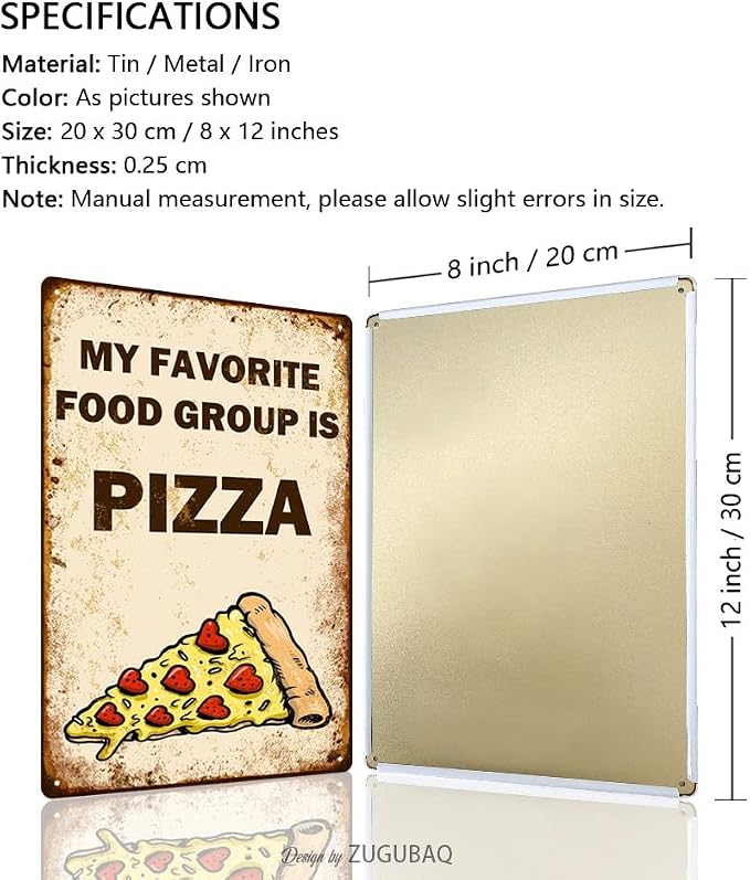 Pizza Tin Signs Vintage Metal Sign Funny Food Art Printing Poster Wall Decor for Home Kitchen Bar Restaurant Cafe Pub Indoor Outdoor 12x8 Inch Hanging Plaque - Image 2