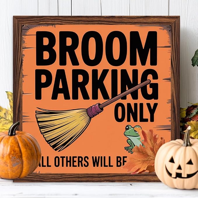 Vintage Halloween Broom Parking Only All Others Will Be Toad Wooden Sign, With Frame Witch Plaque Sign for Home Patio, Cafe, Porch Halloween Decor 7.87x7.87 Inch - Image 3
