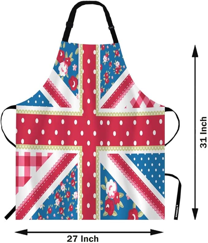 WONDERTIFY British Flag Apron,England Flag in Chic Floral Style Bib Apron with Adjustable Neck for Men Women,Suitable for Home Kitchen Cooking Waitress Chef Grill Bistro Baking BBQ Crafting Apron
