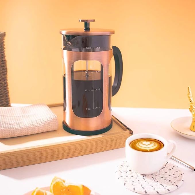 French Press Coffee Maker 8 cups 34 oz 304 Stainless Steel Coffee Press with 4 Filter Screens, Easy Clean Heat Resistant Borosilicate Glass - Free 100% BPA