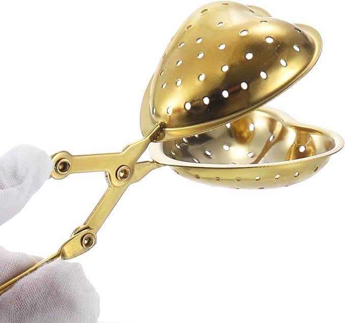 uxcell Heart Snap Tea Ball Infuser with Handle, Loose Tea Steeper, Stainless Steel Tea Strainer for Brew Loose Leaf Tea, Gold