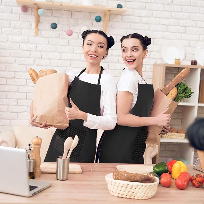 Total 6PCS Black Apron for Wowen Adult Unisex with 2 Pockets-Chef Cooking Baking Kitchen Restaurant Crafting Painting Party Aprons - Image 7