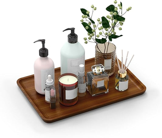 Bamboo Vanity Tray, Decorative Tray for Counter, Coffee Table, Kitchen, Bedroom (Small)