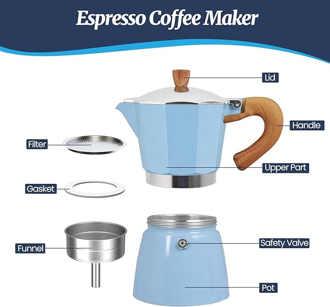 6 Cup Moka Pot Aluminum 300ml Italian Coffee Maker Stovetop Espresso CoffeeMakers Mocha Pot Percolator for Electric Ceramic Stove Classic Greca Cafe Makers Portable for Easy Brewing
