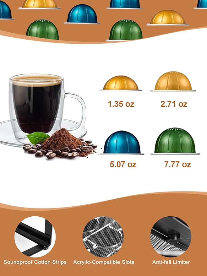 Coffee Pod Holder Drawer Organizer Capsules Storage Organizer with Sliding Drawer Compatible For Pods, Holds up to 56 Small or 28 Big Pods Black
