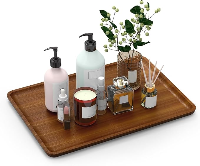 Bamboo Vanity Tray, Decorative Tray for Counter, Coffee Table, Kitchen, Bedroom (Large)