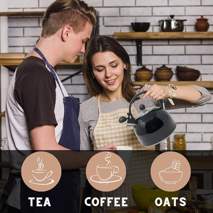 Venoly 2.5 Liter Whistling Tea Kettle - Modern Stainless Steel Whistling Tea Pot for Stovetop Hot Water Boiler with Cool Grip Ergonomic Handle (Silver, 2.5 Liter)
