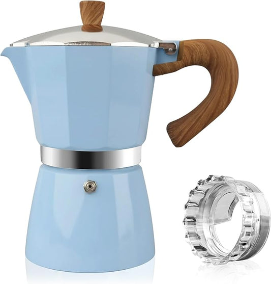 ShanSon Moka Pot Stovetop Espresso Maker 6 Cup 10 oz Italian Coffee Maker Manual Cuban Coffee Percolator Machine Italian Espresso Greca Coffee Maker for Cappuccino or Latte,Blue