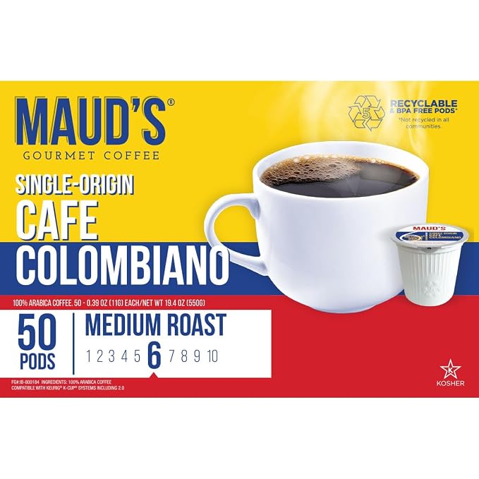 Maud's Colombian Coffee Pods, 50 ct, Single Origin, Medium Roast Coffee in Single Serve Pods – 100% Arabica Coffee, Compatible with Keurig K Cups Maker - Image 4