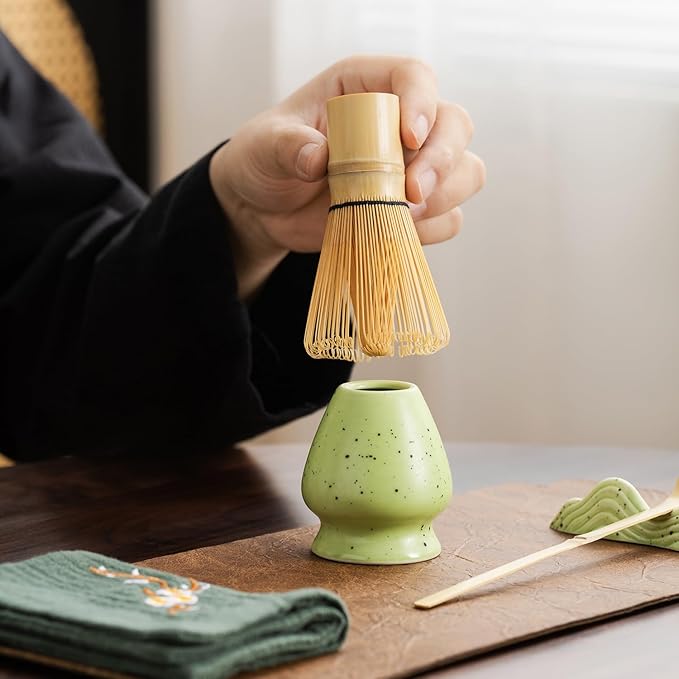 7Pcs Japanese Matcha Tea Set, Matcha Kit with Matcha Bowl (with Pouring Spout), Matcha Whisk, Whisk Holder, Strainer - Elegant Matcha Set for Gifting and Personal Use, Gift Box Packaging