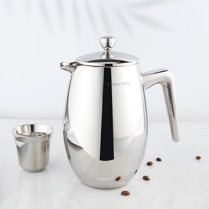 Easyworkz Nando French Press 34 oz Double Wall Insulated Thermal Coffee Maker,304 Stainless Steel Cafetiere