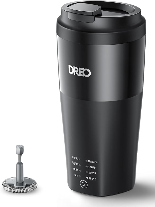 DREO Milk Frother, 4-in-1 Electric Frother for Coffee, Hot and Cold Foam Maker for Cappuccino, Flat-white, Latte with Plant-based and Dairy Milk, Multi-stage, Easy to Clean, Temperature Control, Black