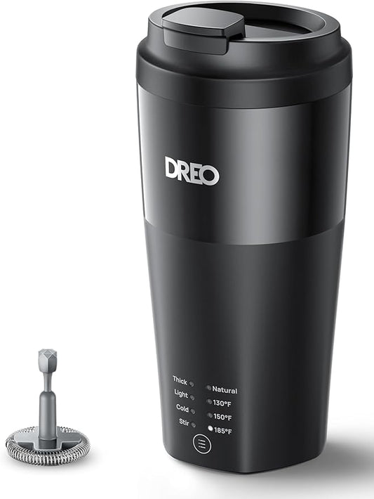 DREO Milk Frother, 4-in-1 Electric Frother for Coffee, Hot and Cold Foam Maker for Cappuccino, Flat-white, Latte with Plant-based and Dairy Milk, Multi-stage, Easy to Clean, Temperature Control, Black