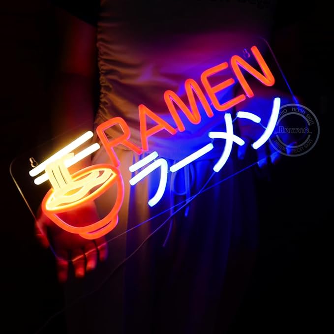 Britrio Ramen ラーメン Neon Sign Led Neon Lights for Wall Decor Light Up Noodle Signs Restaurant Home Bar Kitchen Dinning Room Cafe Japanese Noodle Shop Wall Art Decorations 5V USB Powered