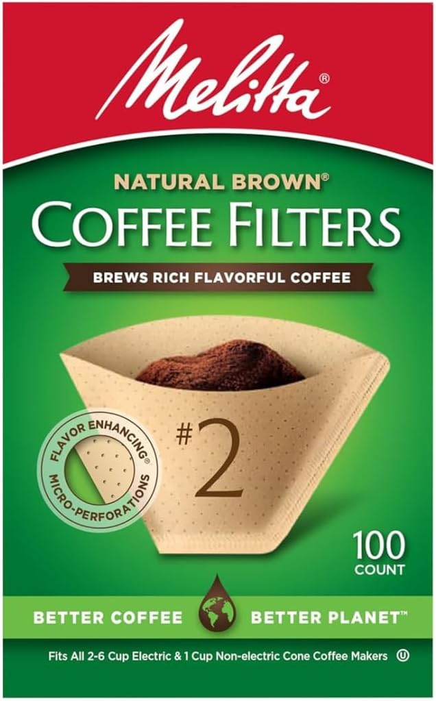 Melitta #2 Cone Coffee Filters, Natural Brown, 100 Count (Pack Of 3), 300 Total Filters - Fits all 2-6 Cup Cone Coffee Makers and 1-cup Pour-Over Brewers, Compostable, Tear-Resistant, Made in USA