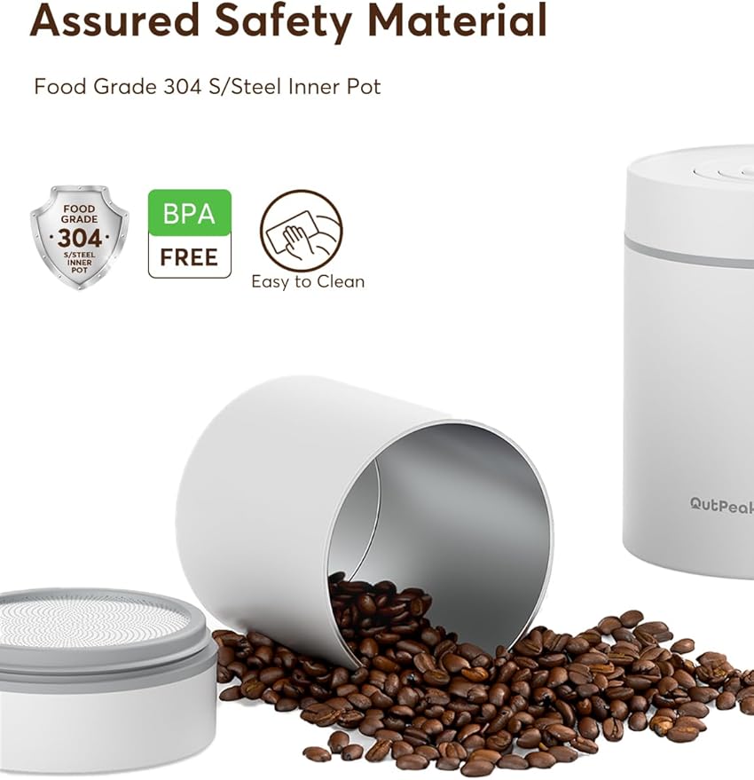 OUTPEAK Neo 2026 Auto Vacuum Coffee Canister, 0.75L Capacity for 10.58oz of Coffee Beans, One-Button Operation, Stainless Steel Coffee Storage Container with Scoop White (Champion's Choice)