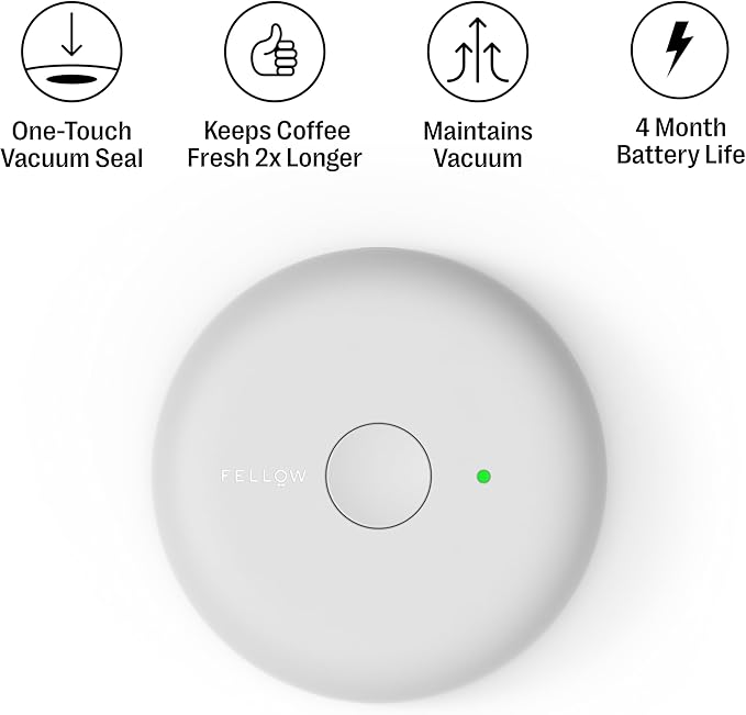 Fellow Atmos Electric Vacuum Canister & Storage Container - Airtight Coffee & Food Storage Containers - Coffee Containers - (Matte White, 1.2 Liter)
