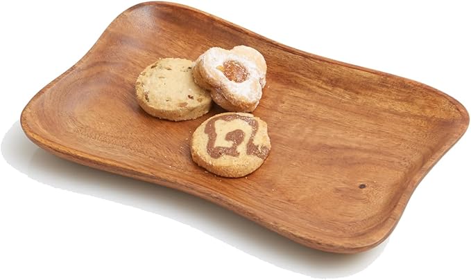 Woodard & Charles Acacia Wood Large Pinched Serving Tray for Serving, Charcuterie, Sushi, Cheese, Hors D ‘Oeuvres, Sandwiches, and More, 11.5" x 7.25"