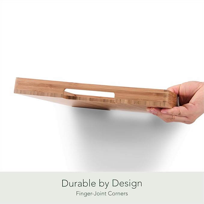 DETOR Serving Tray 17" x 13", Innovative Anti-Slip Coating, Light Walnut Bamboo Finish, Solid Bamboo Board, Decorative & Ottoman Tray for Food, Drinks, and Home Décor