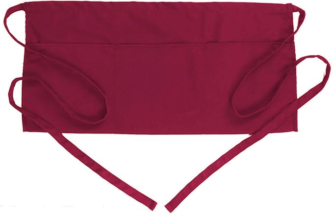BOHARERS Waist Apron with 3 Pockets - Red Waitress Waiter Server Short Apron